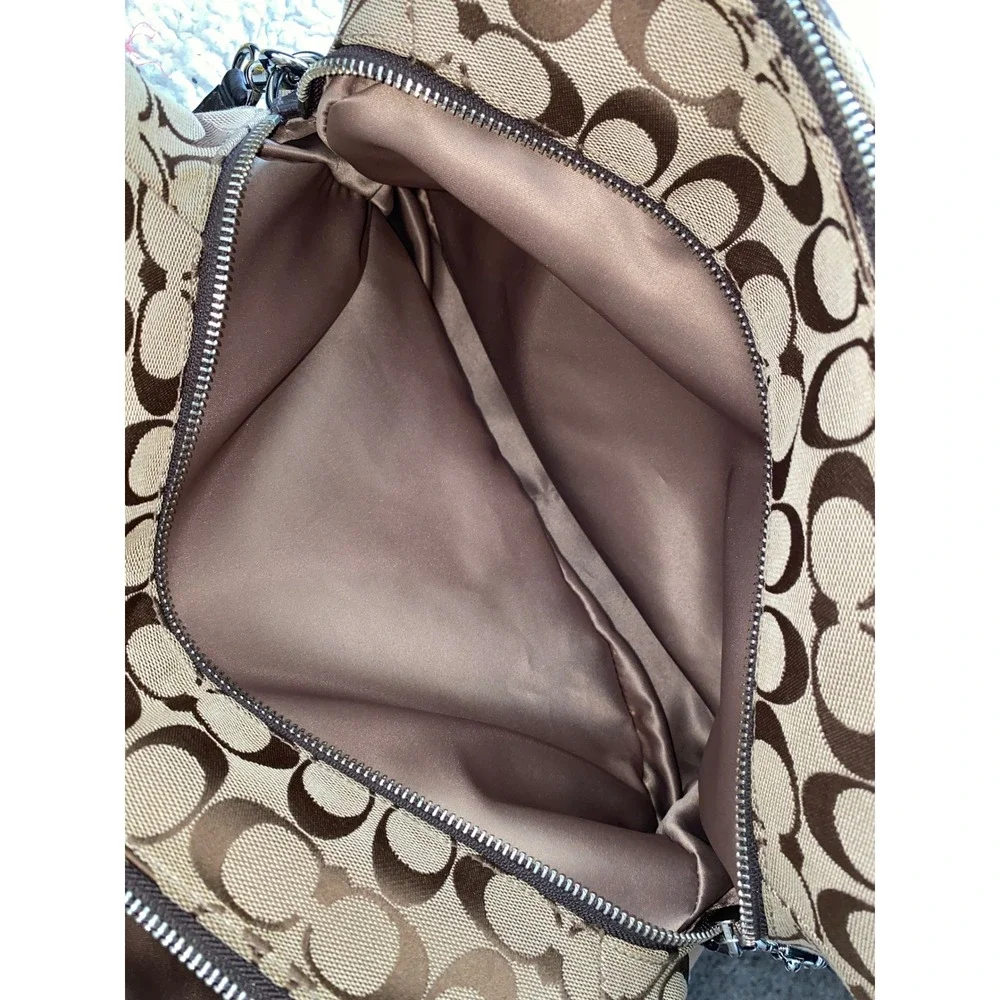 Rare Coach‎ Signature C Park Signature KT Zip Satchel Khaki/Brown 3 Zipper Pu se